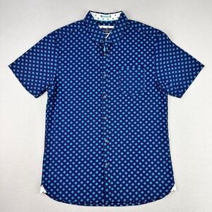 Across The Pond Shirt Mens Large Blue Monogram Short Sleeve Button Up Preppy